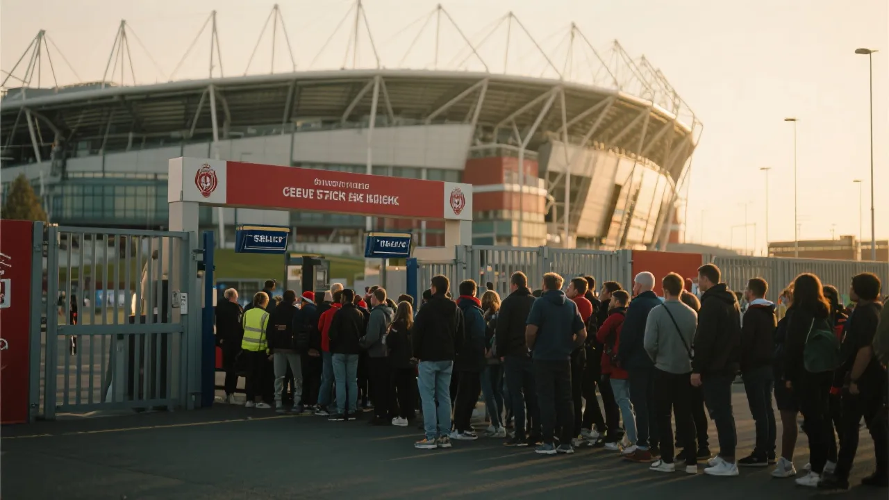 世界杯决赛日场馆外球迷排队与入场动线氛围